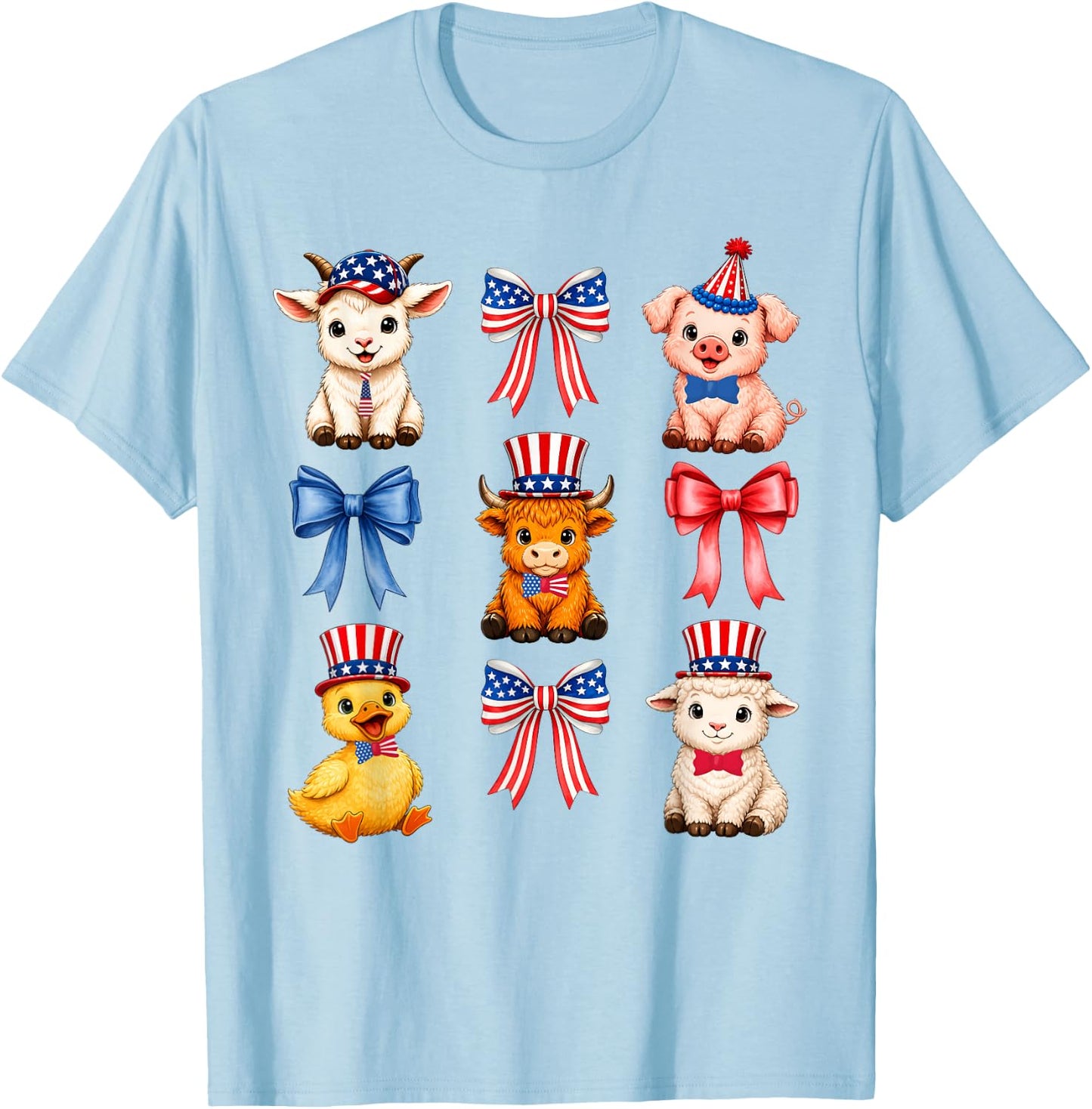 Cute 4th of July Patriotic Baby Farm Animals Lovers T-Shirt - T-Shirt | Light Blue