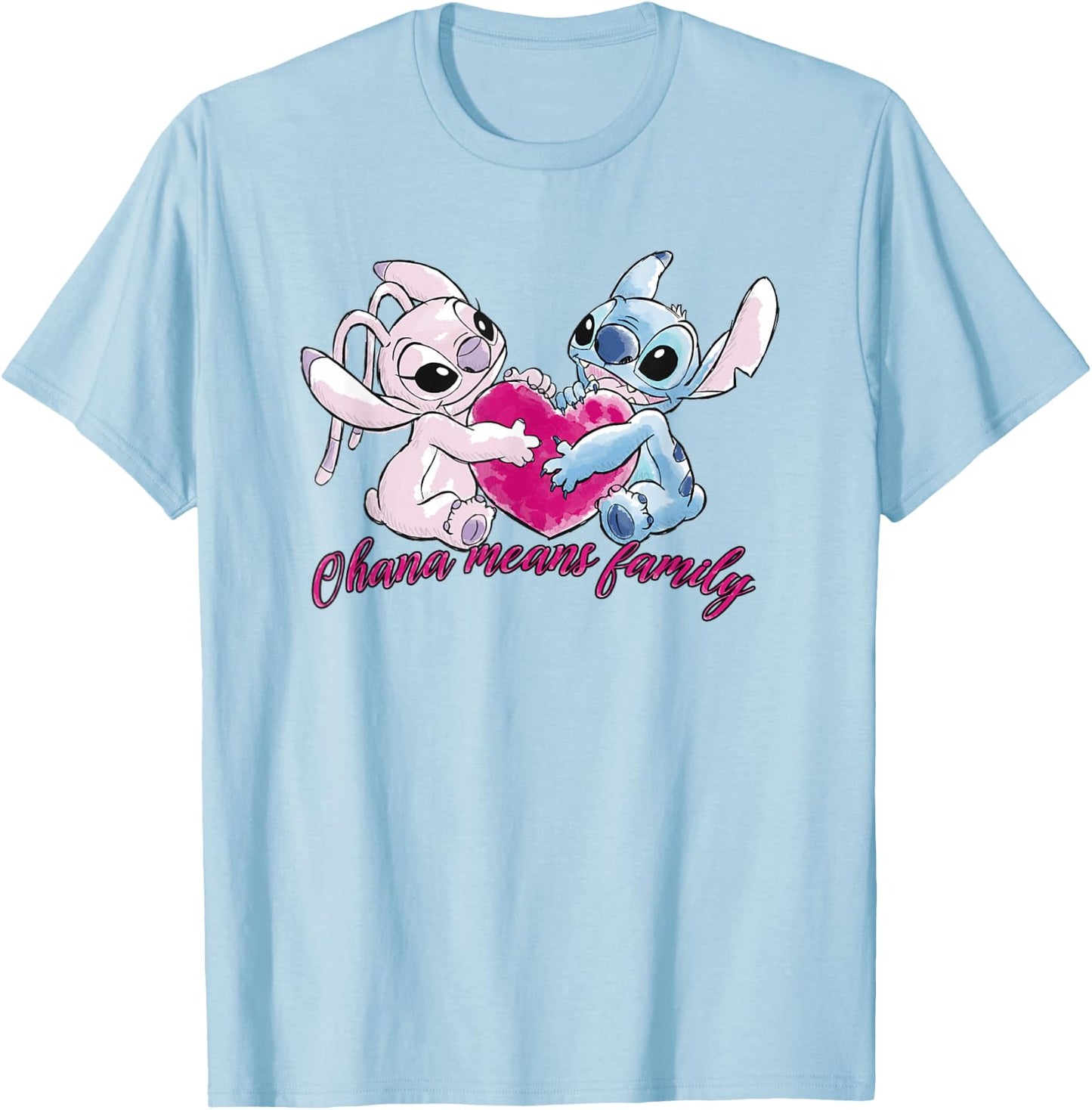 Lilo & Stitch Ohana Heart With Angel T-Shirt - T-Shirt | Light Blue