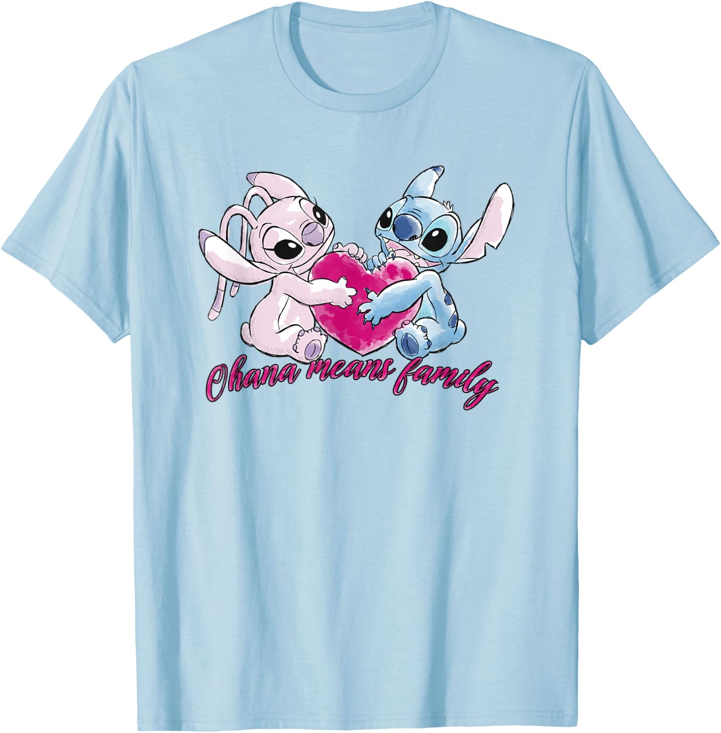 Lilo & Stitch Ohana Heart With Angel T-Shirt - T-Shirt | Light Blue