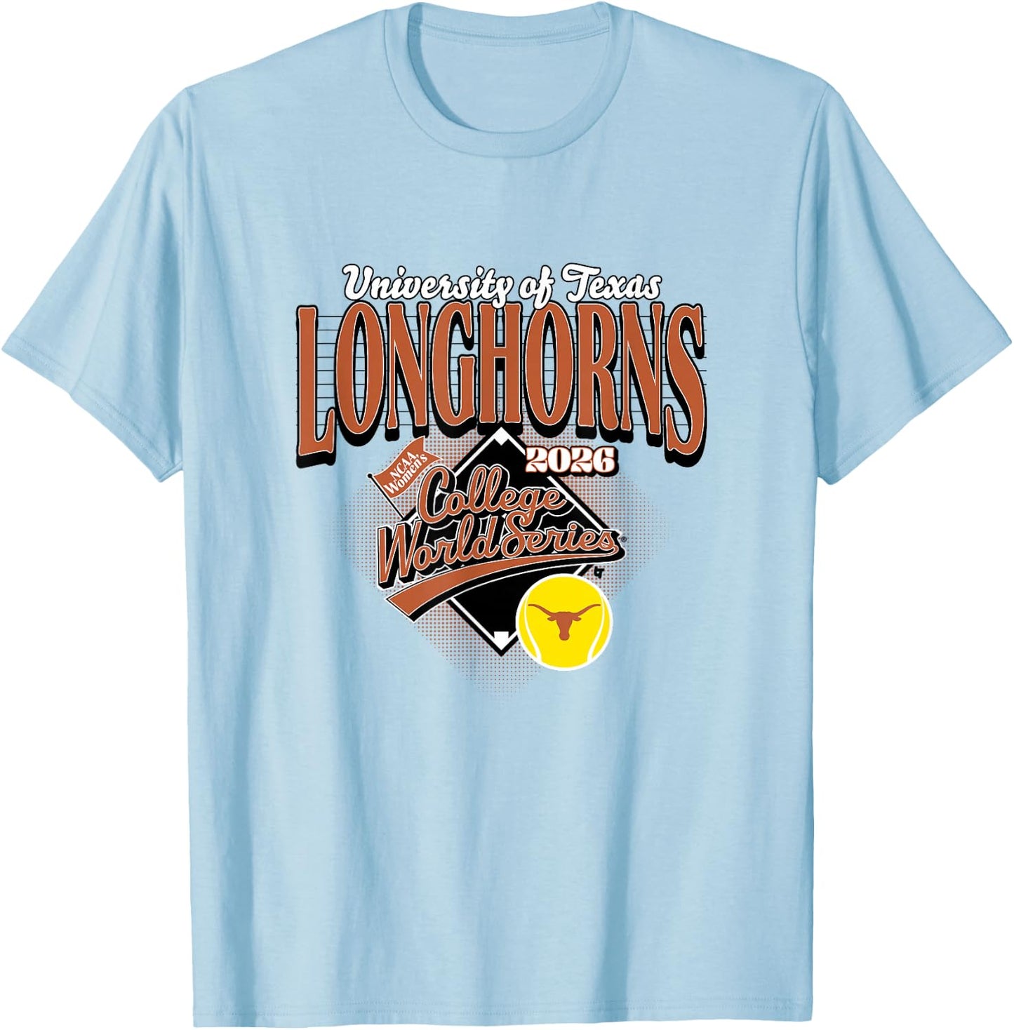 2026 Women's College World Series - Texas Longhorns Softball T-Shirt - T-Shirt | Light Blue
