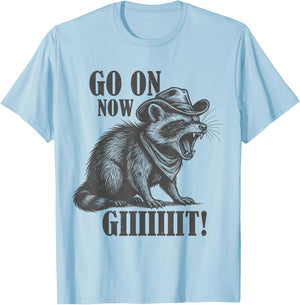 Cowboy Raccoon Go On Now Giiiiiit Funny Western Country T-Shirt - T-Shirt | Light Blue