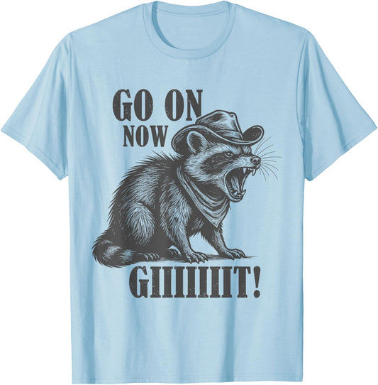 Cowboy Raccoon Go On Now Giiiiiit Funny Western Country T-Shirt - T-Shirt | Light Blue