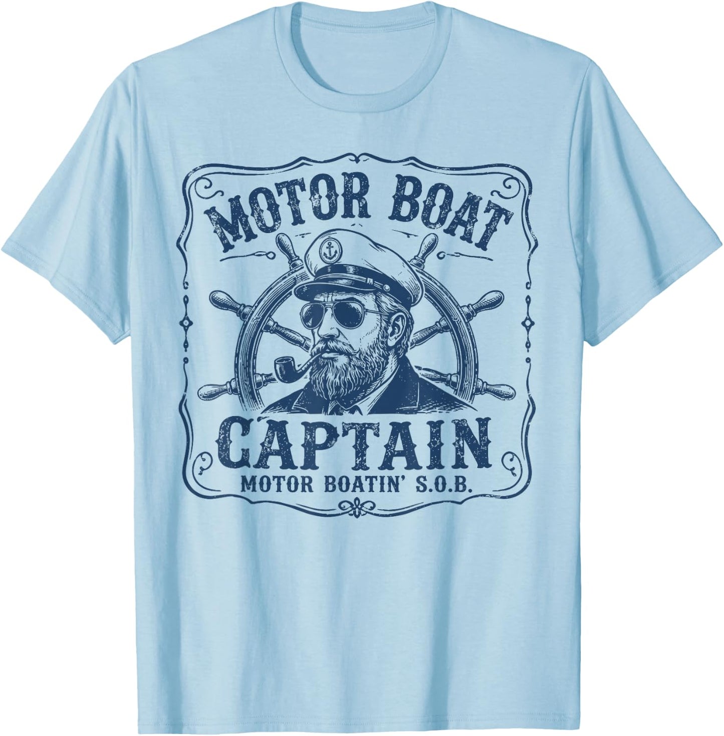 Vintage Motor Boat Captain Funny Pontoon Boating Lake T-Shirt - T-Shirt | Light Blue