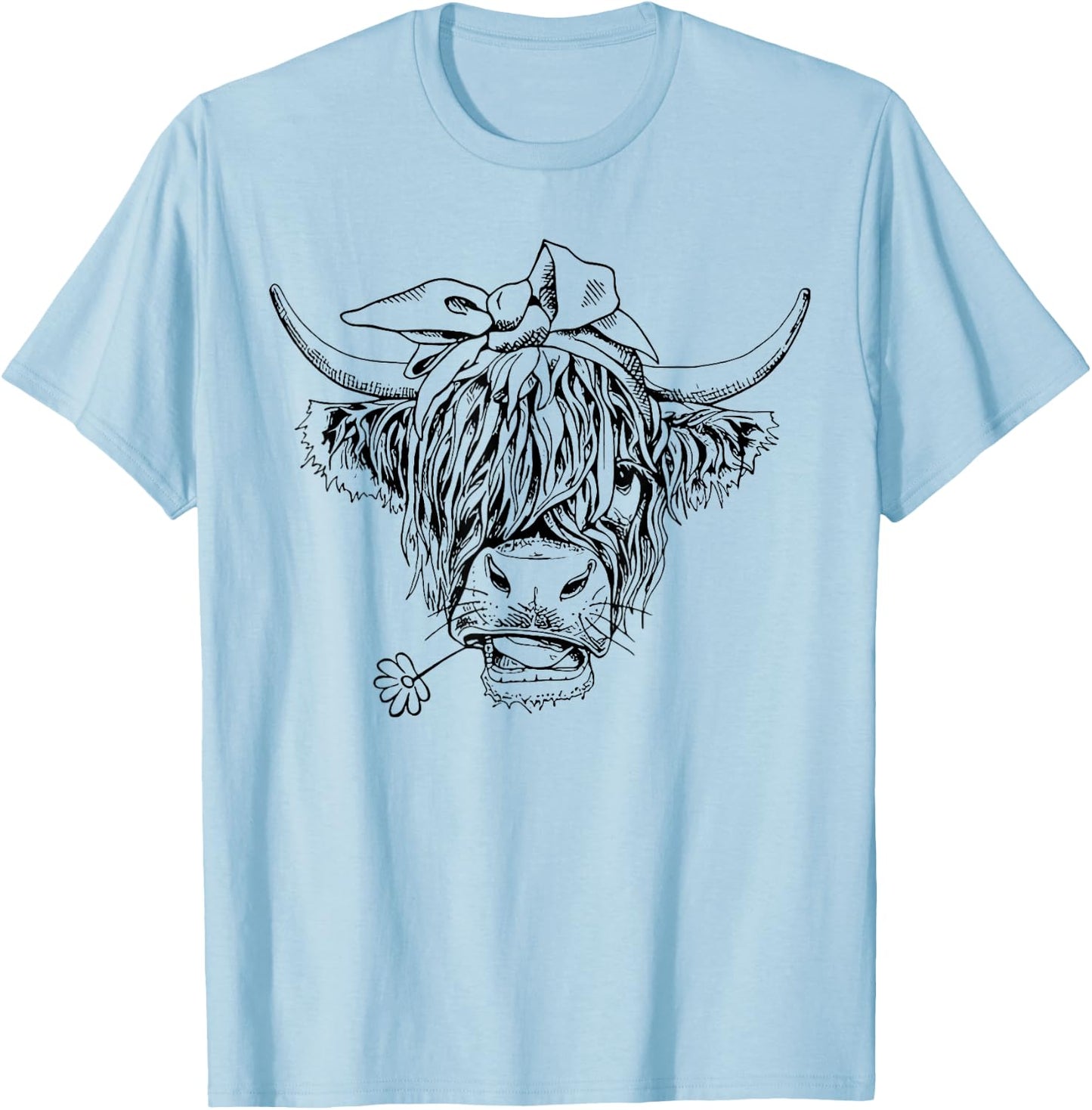 Highland Cow Western Girls Bandana Highlander Cow Print T-Shirt - T-Shirt | Light Blue