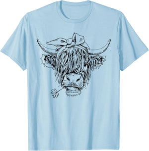 Highland Cow Western Girls Bandana Highlander Cow Print T-Shirt - T-Shirt | Light Blue