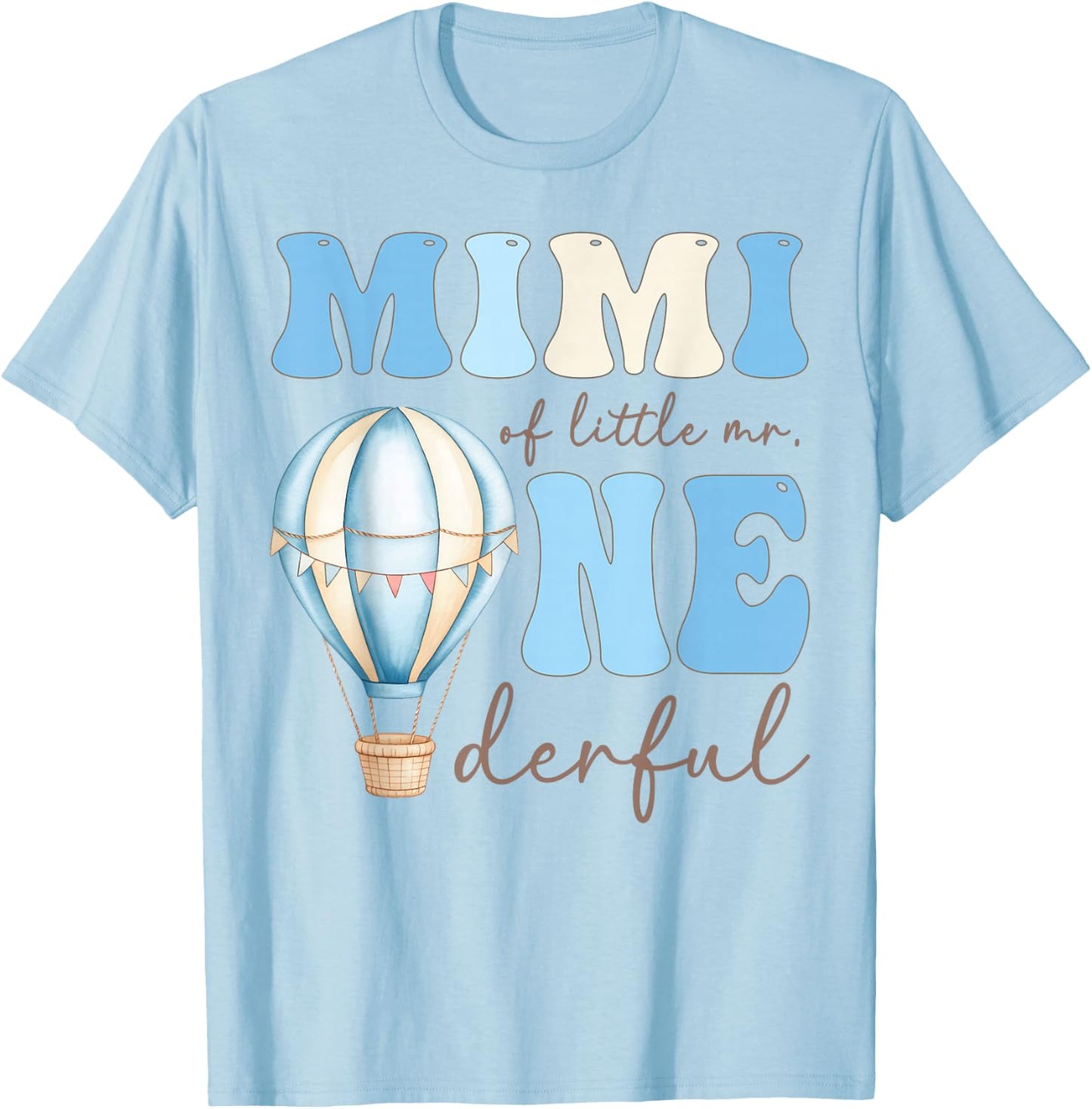 Mimi of Little Mr. Onederful 1st Birthday Boy Air Balloon T-Shirt - T-Shirt | Light Blue