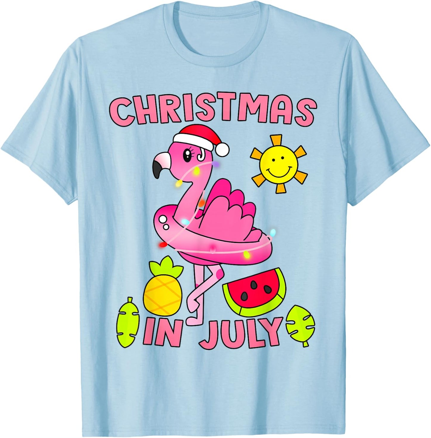 Christmas in July Flamingo Beach Summer Christmas in July T-Shirt - T-Shirt | Light Blue