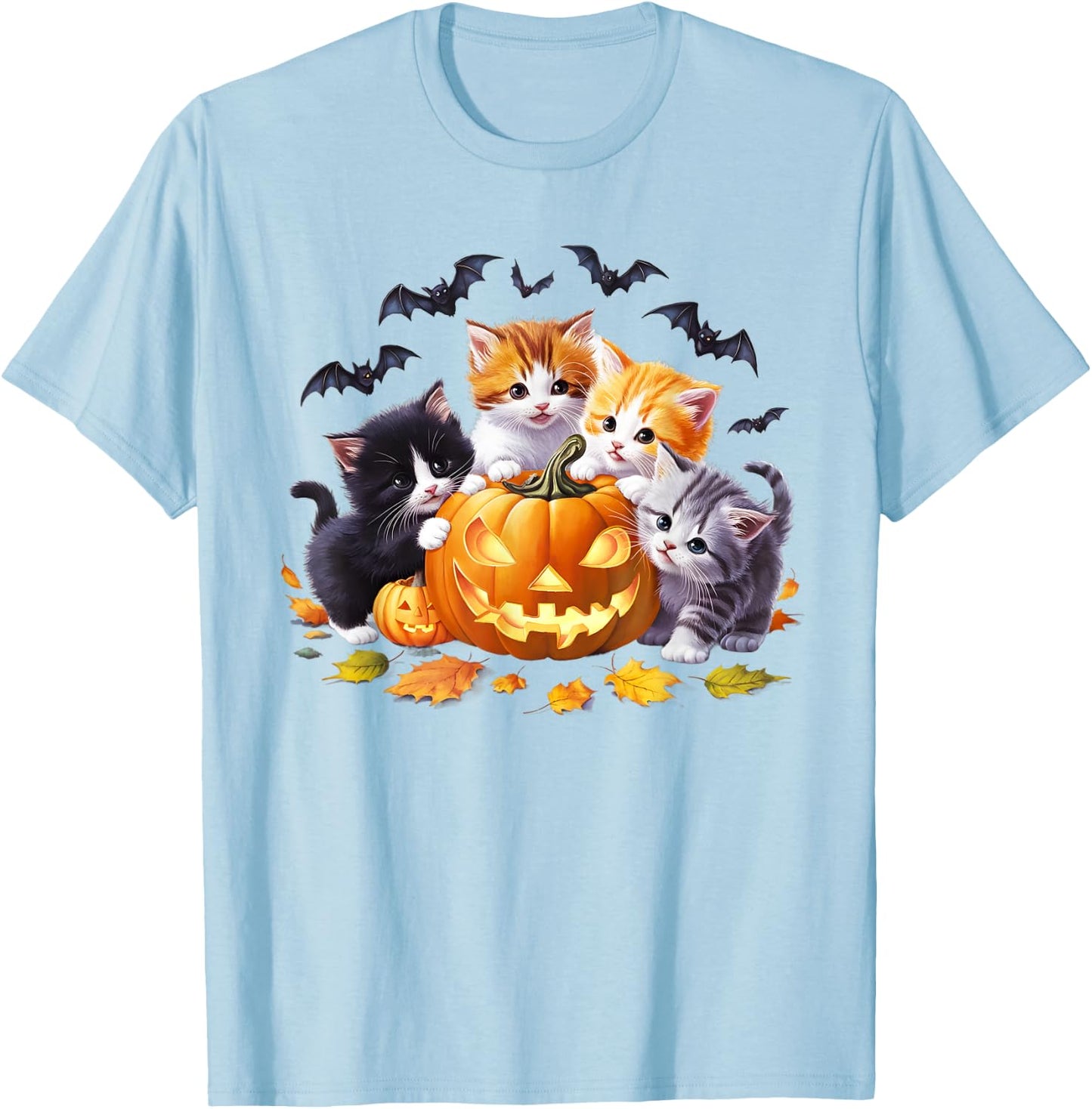 Vintage Cats Pumpkin Halloween cat pumpkin halloween costume Men Women Kids T-Shirt - T-Shirt | Light Blue