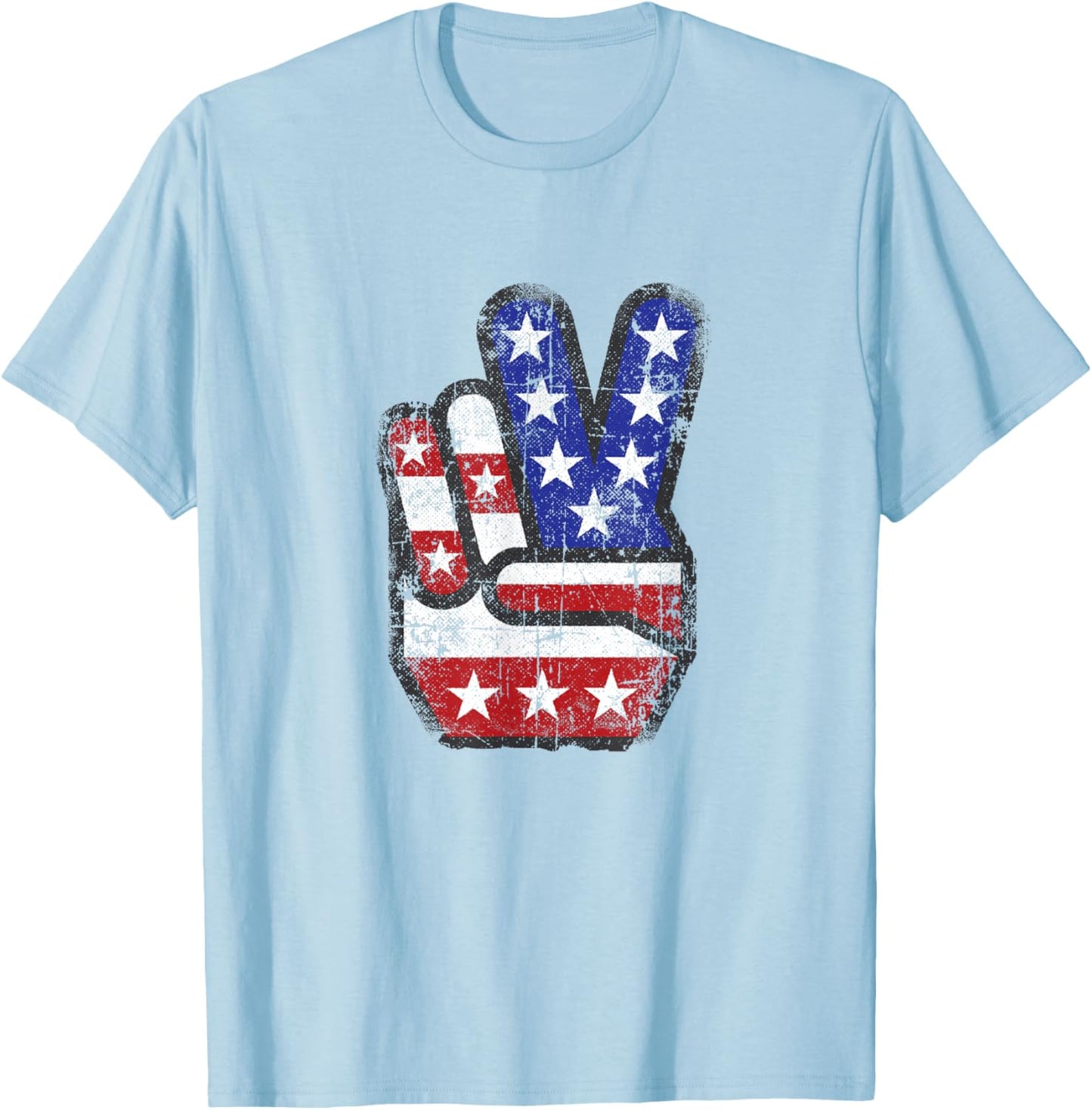 Fourth 4th of July Shirt American Flag Peace Sign Hand T-Shirt - T-Shirt | Light Blue