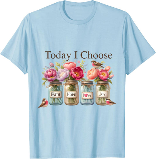 Christian Faith Hope Love Wildflowers Glasses , White T-Shirt - T-Shirt | Light Blue