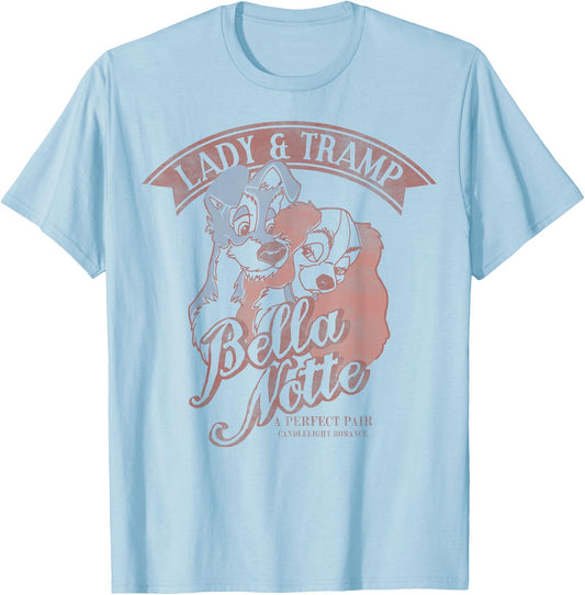 Disney Lady & The Tramp Bella Notte Portrait T-Shirt - T-Shirt | Light Blue