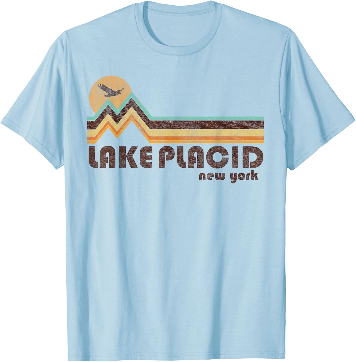 Lake Placid New York NY 70s 80s Retro Style Vintage Souvenir T-Shirt - T-Shirt | Light Blue