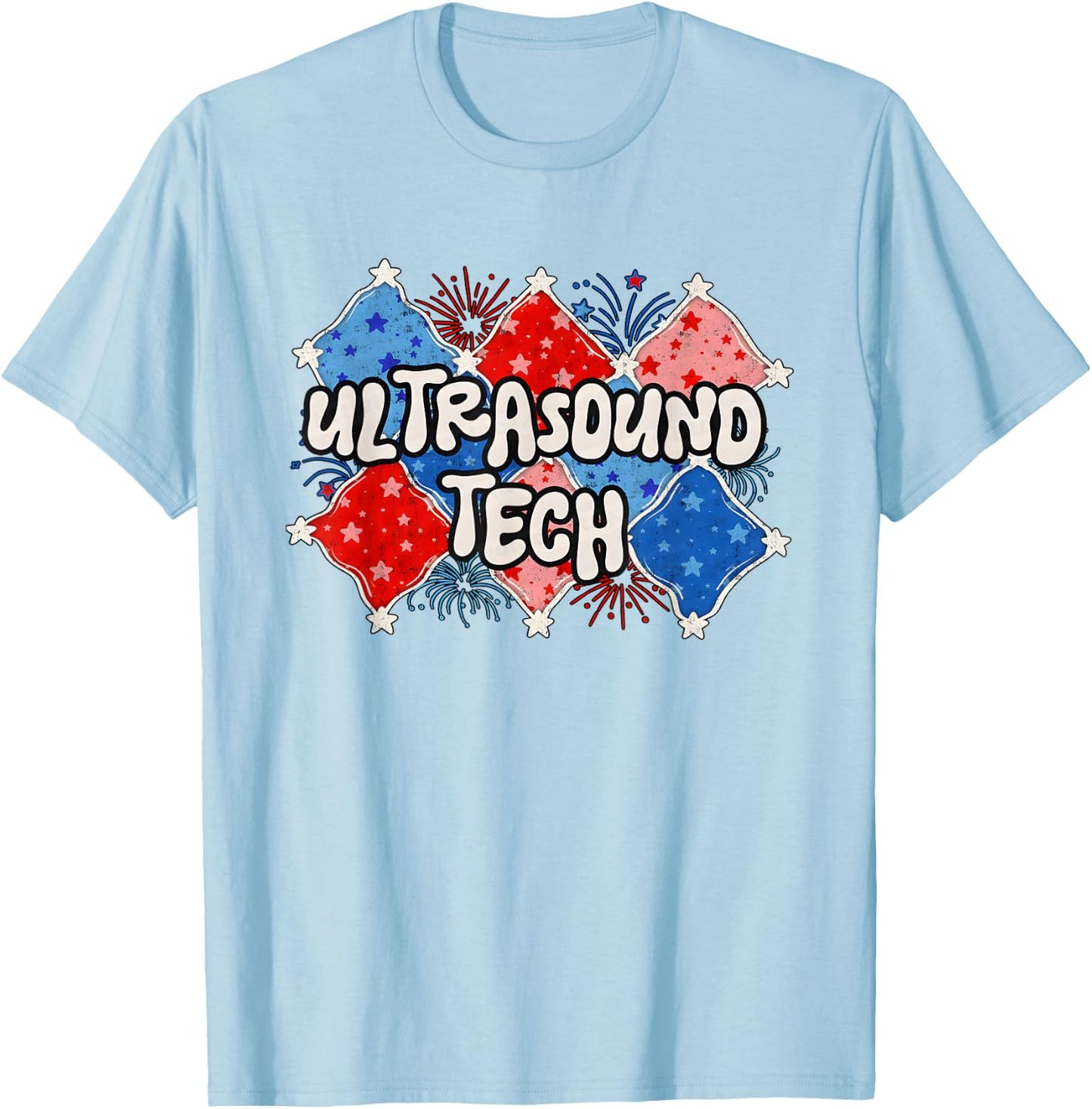 Retro 4th of July Ultrasound Tech OB MFM Sonographer T-Shirt - T-Shirt | Light Blue