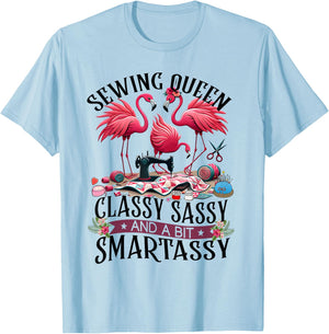 Funny Sewing Queen Cute Flamingo Flowery Sewing Machine Sew T-Shirt - T-Shirt | Light Blue