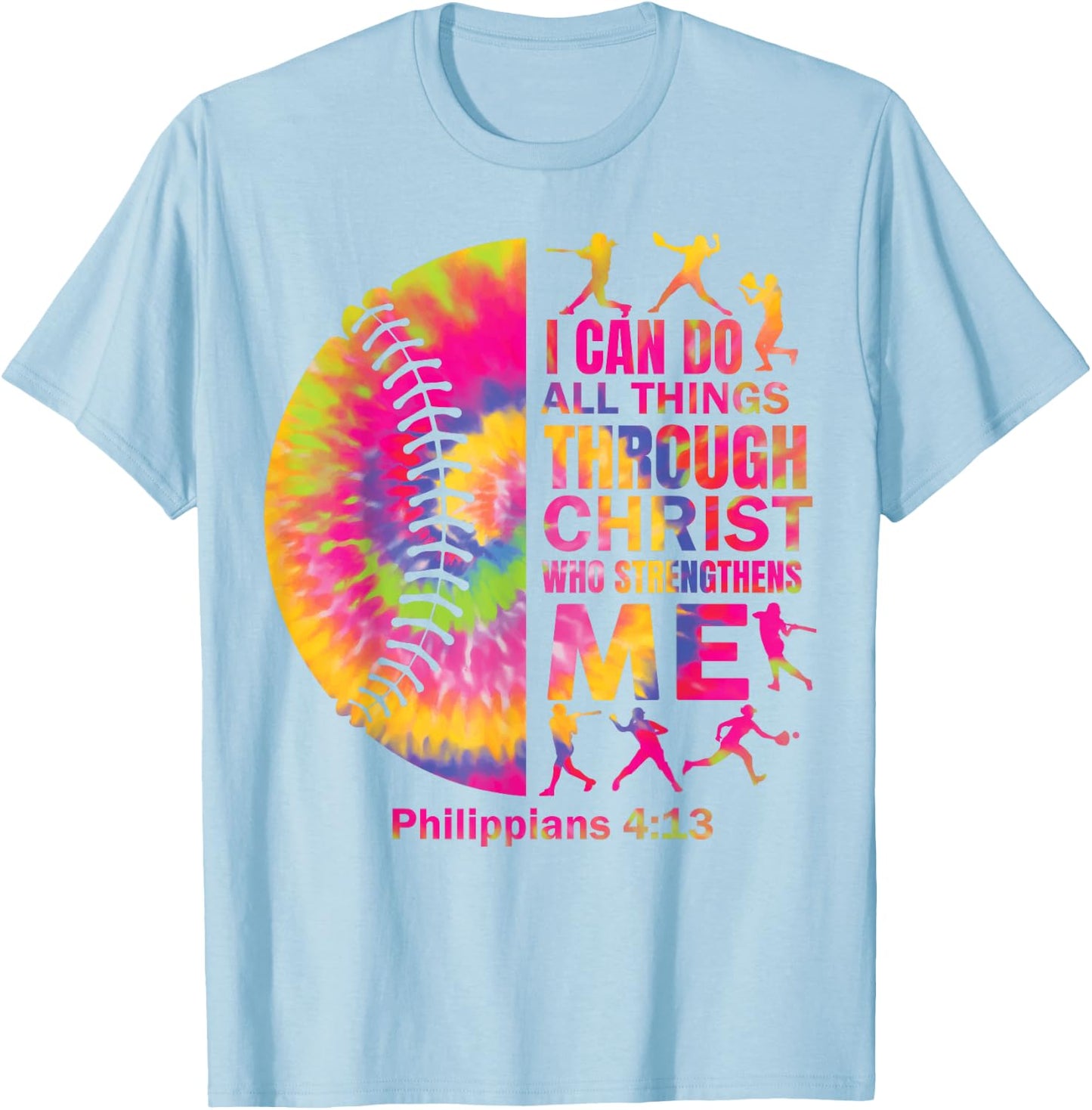 Baseball t Shirt Women Girls Teen Christian Christ Tie Dye T-Shirt - T-Shirt | Light Blue