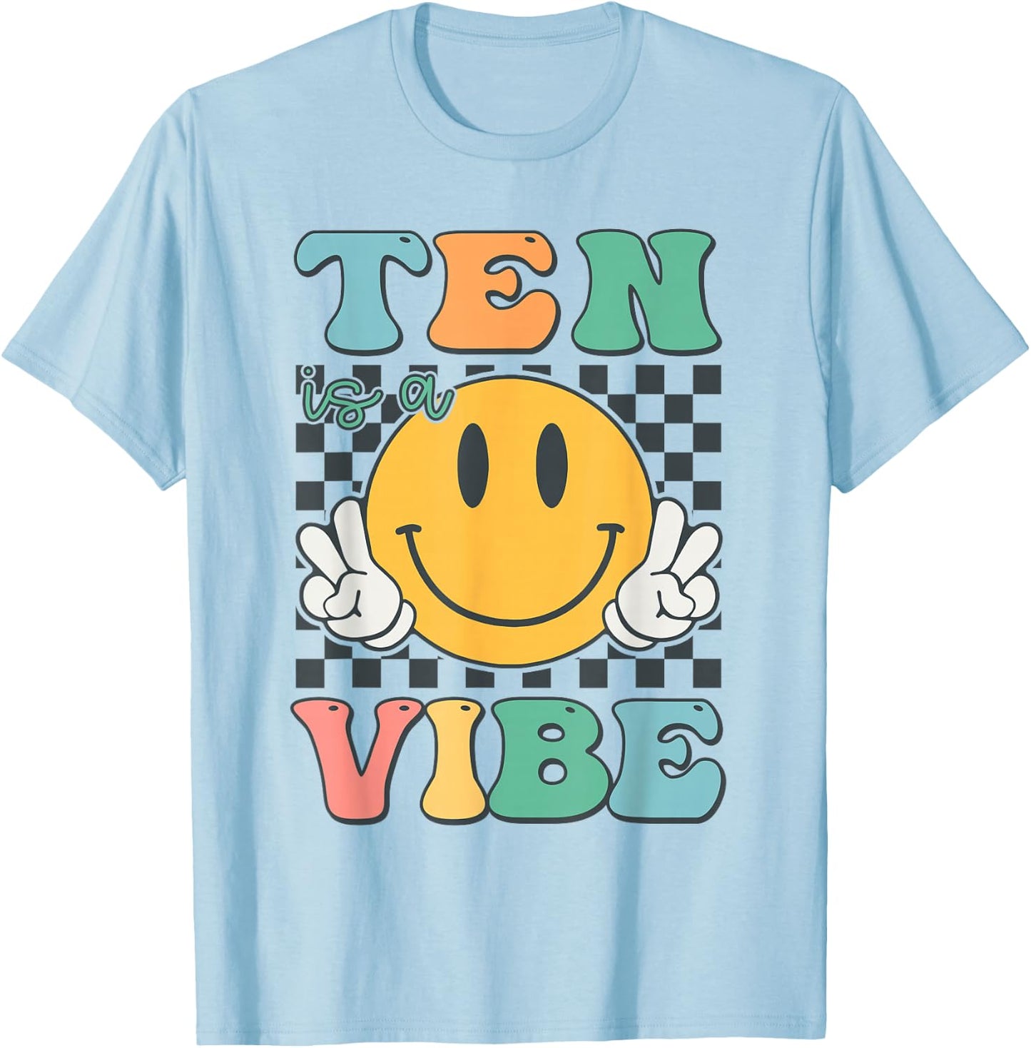 Ten Is A Vibe, 10. Geburtstag, Lächeln, Gesicht, Hippie, Junge, Mädchen, Kind T-Shirt - T-Shirt | Light Blue