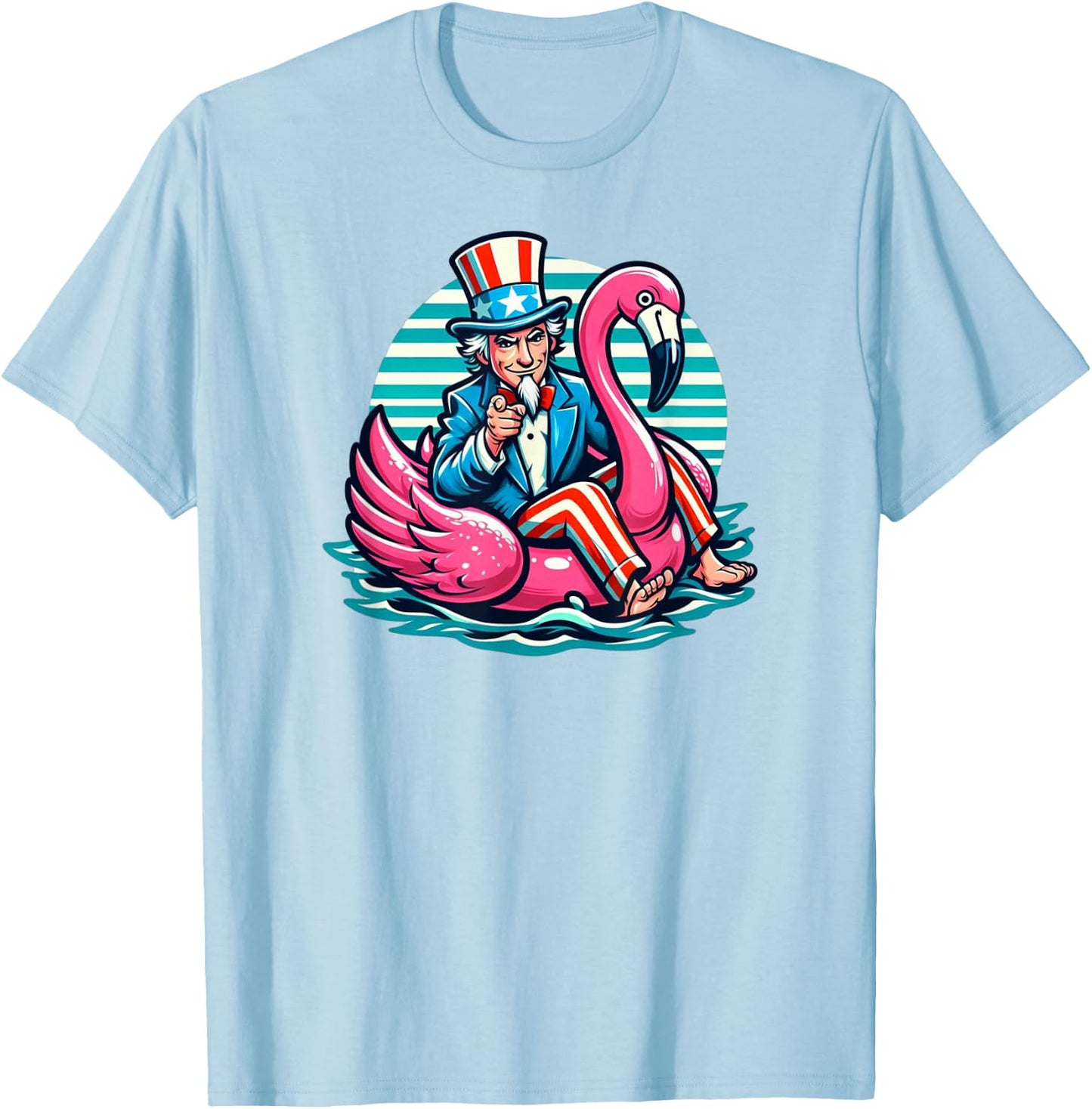 American Flamingo Float Pool Party T-Shirt - T-Shirt | Light Blue