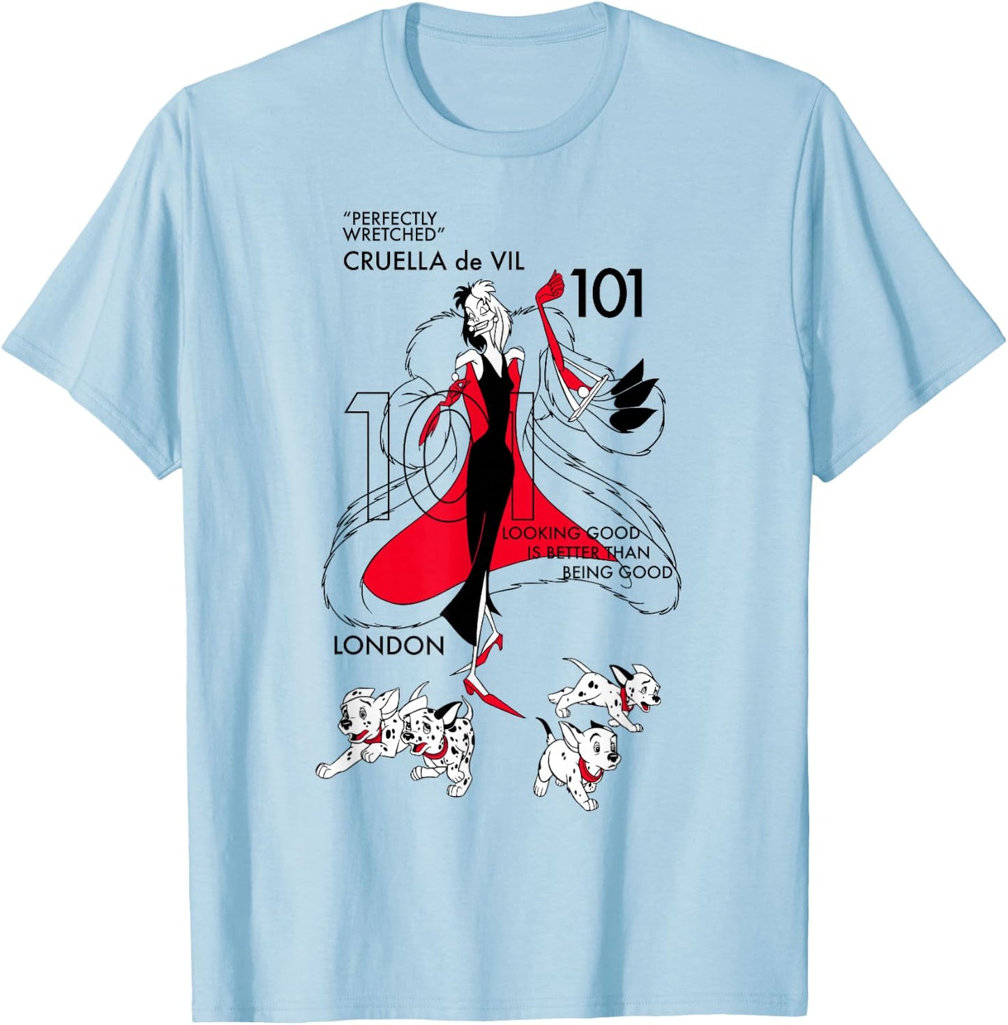 Disney 101 Dalmatians Cruella De Vil Fashion Poster T-Shirt - T-Shirt | Light Blue