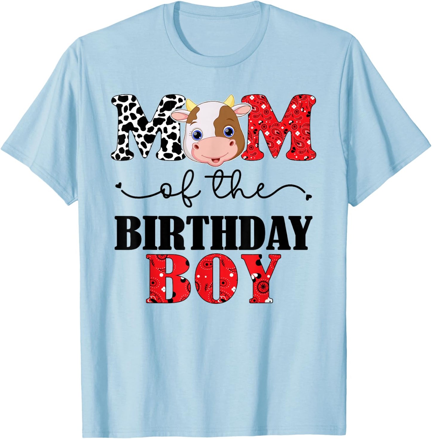 Mom of The Birthday For Boy Cow Farm 1st Birthday Cow Mum T-Shirt - T-Shirt | Light Blue