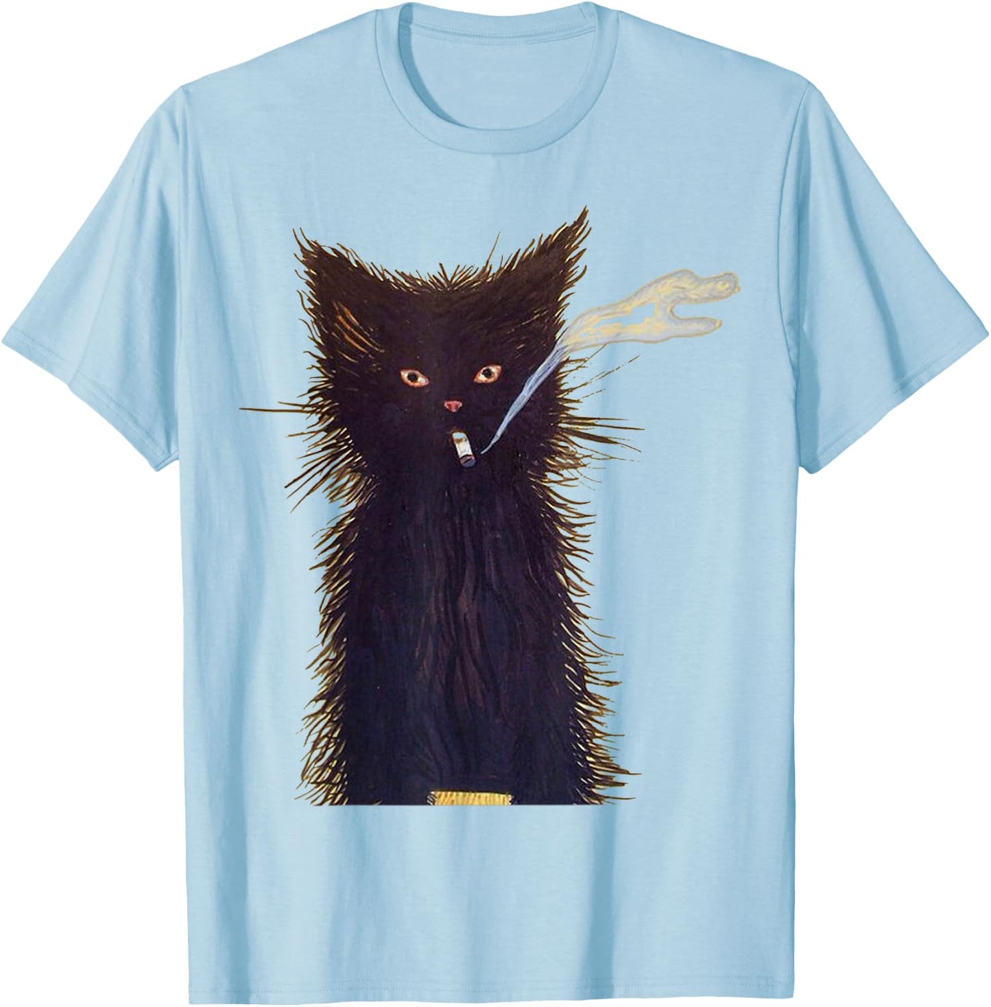 Smoking Black Cat Art Smoke T-Shirt - T-Shirt | Light Blue