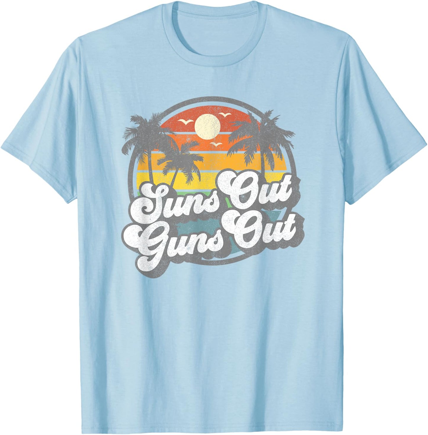 Suns Out Guns Out Funny Beach Vacation Retro Surfing Gift T-Shirt - T-Shirt | Light Blue