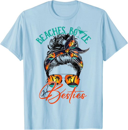 Girls Trip 2025 Best Friend Beaches Booze and Besties T-Shirt - T-Shirt | Light Blue