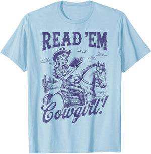 Read 'Em Western Cowgirl Bookish Reader T-Shirt - T-Shirt | Light Blue