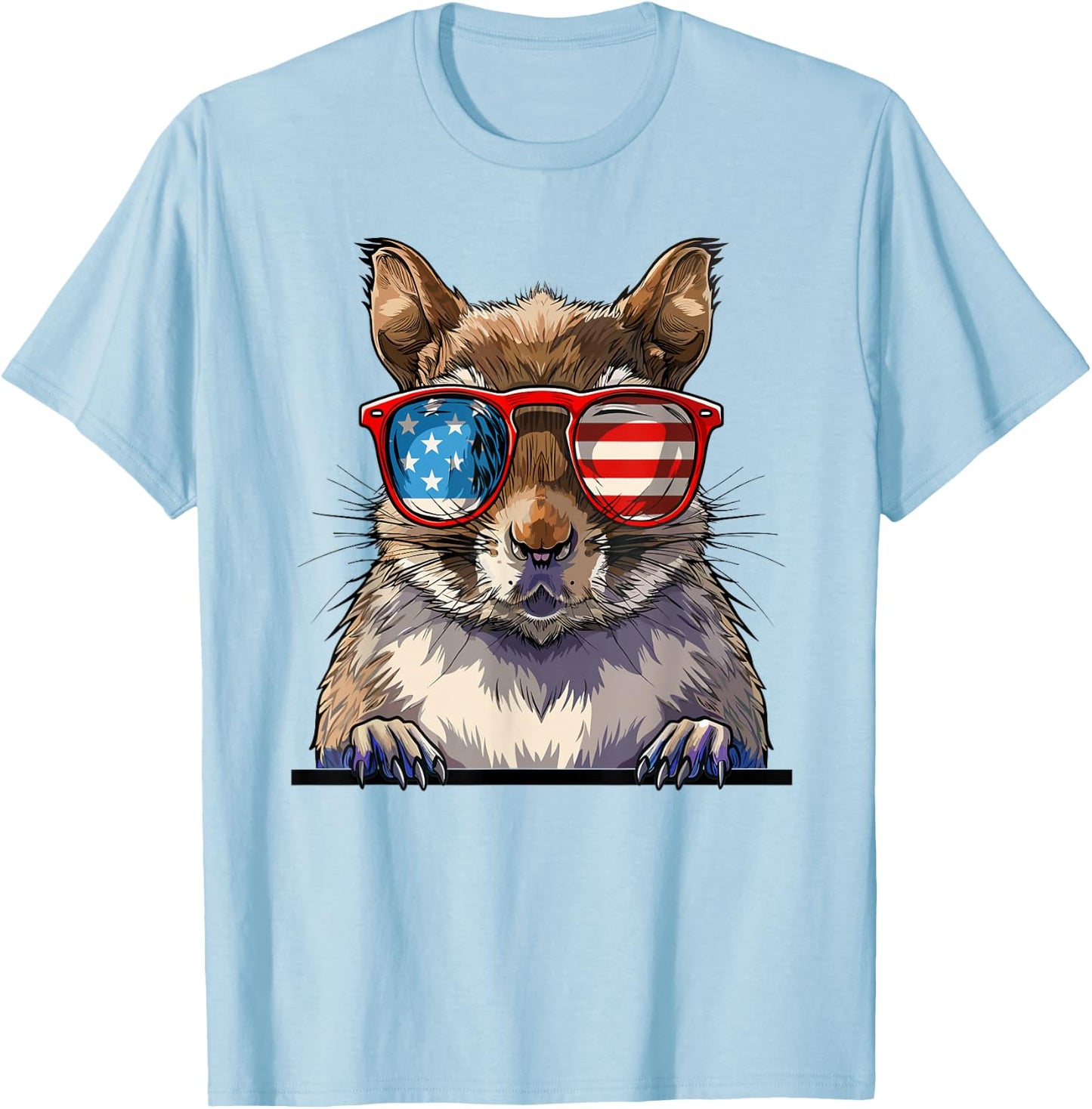 Squirrel USA Flag Funny Squirrel Lovers Mom Dad 4th of July T-Shirt - T-Shirt | Light Blue