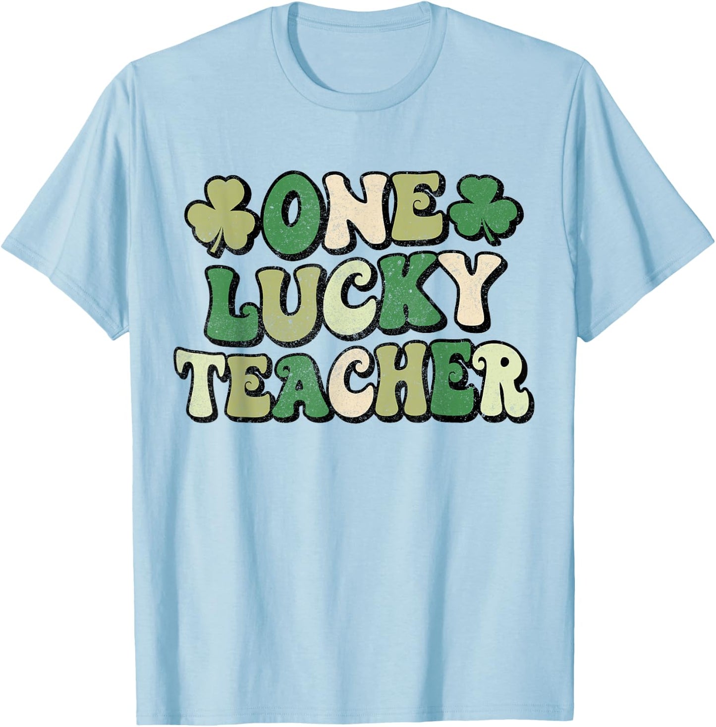 One Lucky Teacher Groovy Retro Teacher St Patrick's Day Women Kids T-Shirt - T-Shirt | Light Blue
