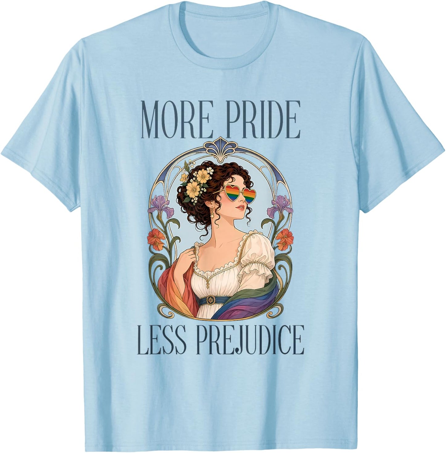 Vintage More Pride Less Prejudice Rainbow Pride Aesthetic T-Shirt - T-Shirt | Light Blue