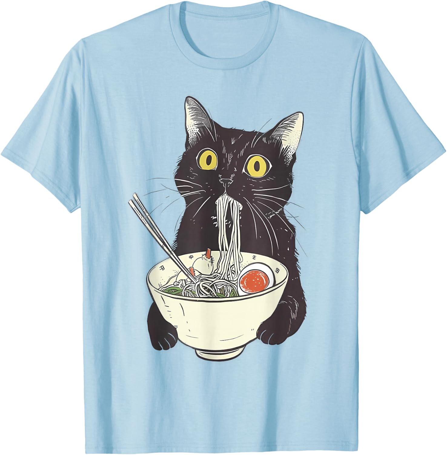 Cat Ramen Noodle Japanese Anime Manga Kawaii Cat , White T-Shirt - T-Shirt | Light Blue