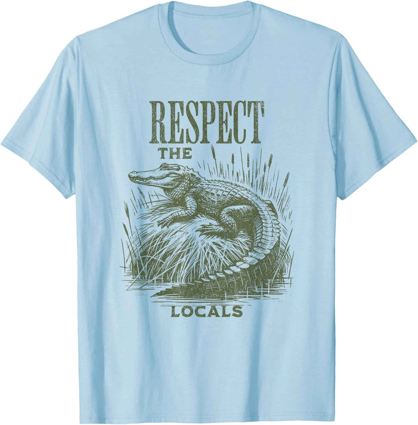 Funny Alligator Respect the Locals Florida Swamps T-Shirt - T-Shirt | Light Blue