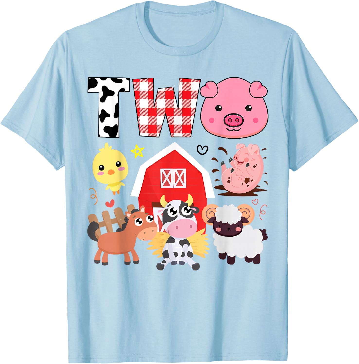 2nd Birthday Two Year Old Farm Theme Animals Birthday Party T-Shirt - T-Shirt | Light Blue