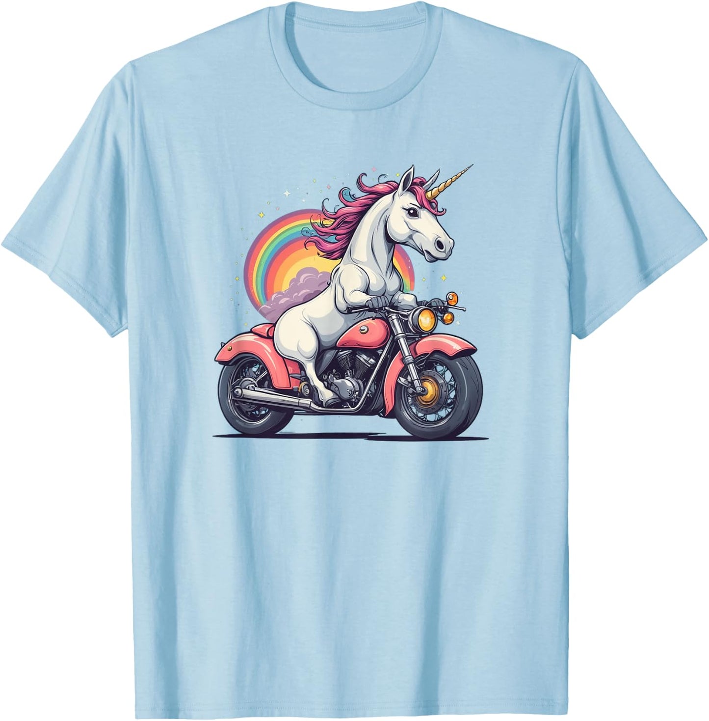 Unicorn Riding a Motorcycle Fantasy Style T-Shirt - T-Shirt | Light Blue