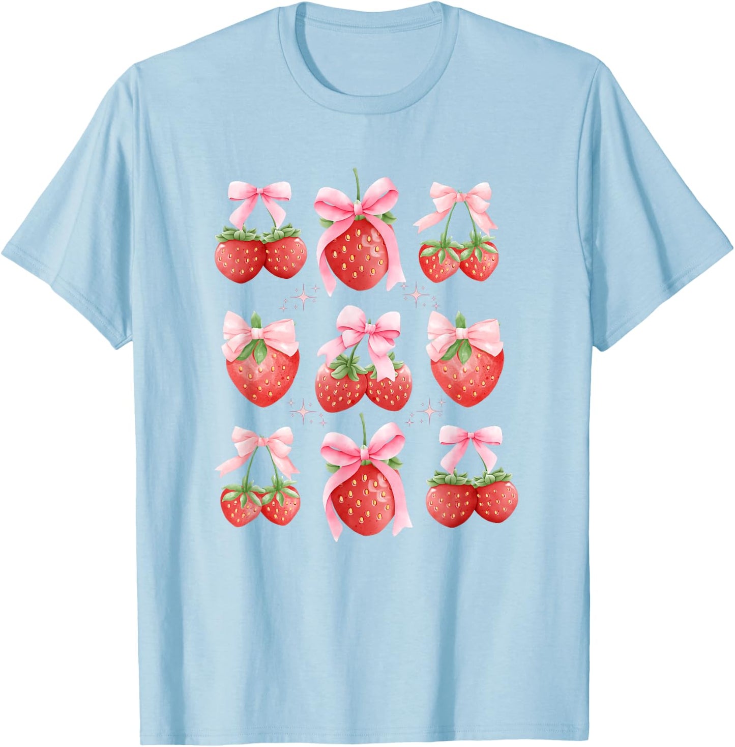 Cute Pink Bow Coquette Strawberry Clean Girl Aesthetic T-Shirt - T-Shirt | Light Blue
