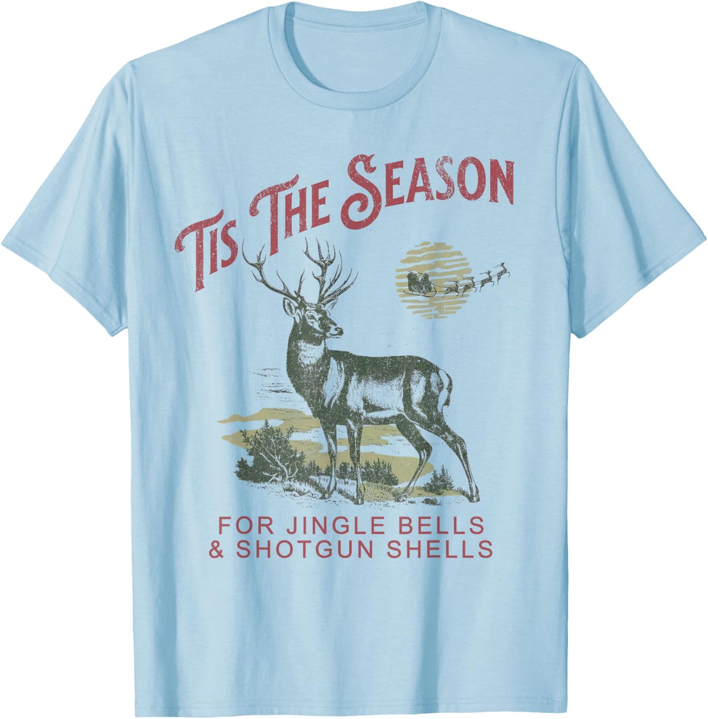 Tis The Season Reindeer Jingle Bells Vintage Shotgun-Shells T-Shirt - T-Shirt | Light Blue