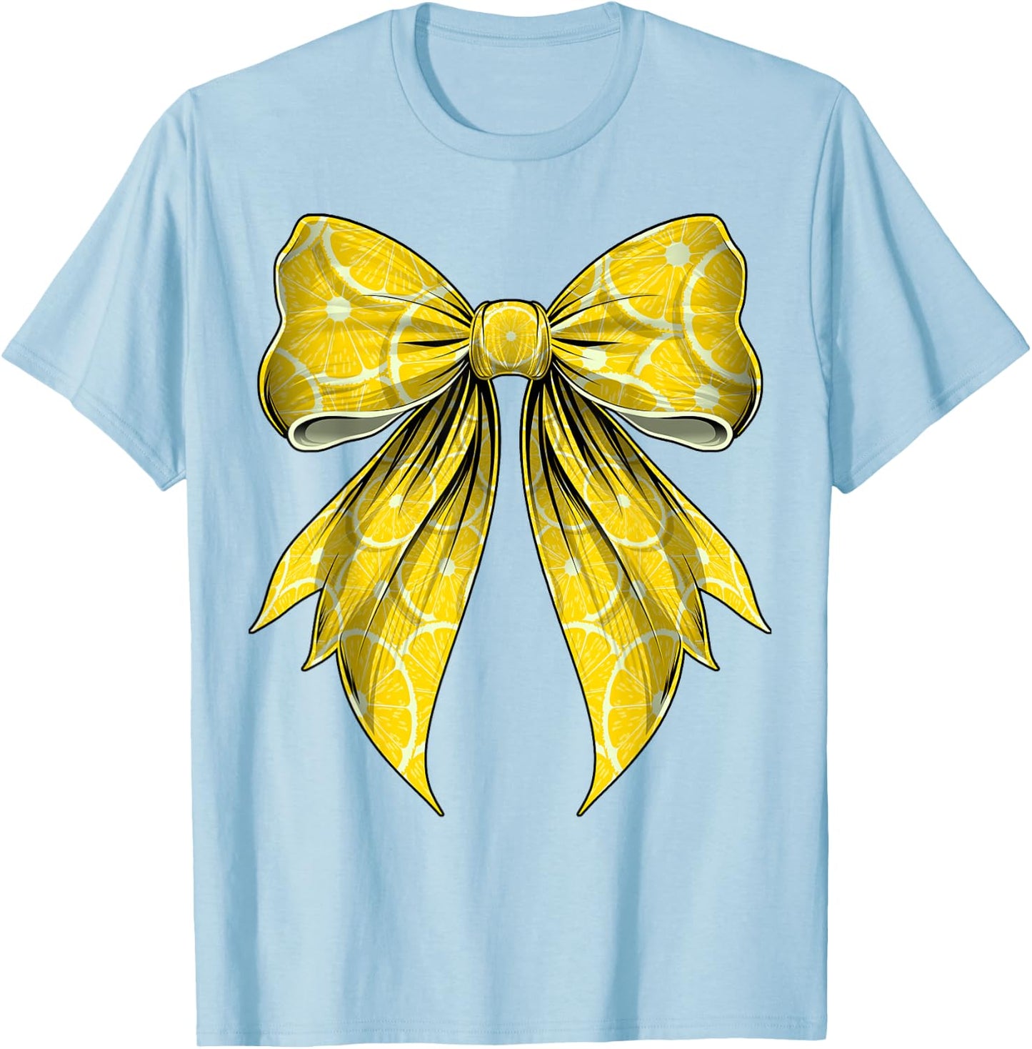 Coquette Bow Lemon Slice Pattern Lemonade Stand T-Shirt - T-Shirt | Light Blue