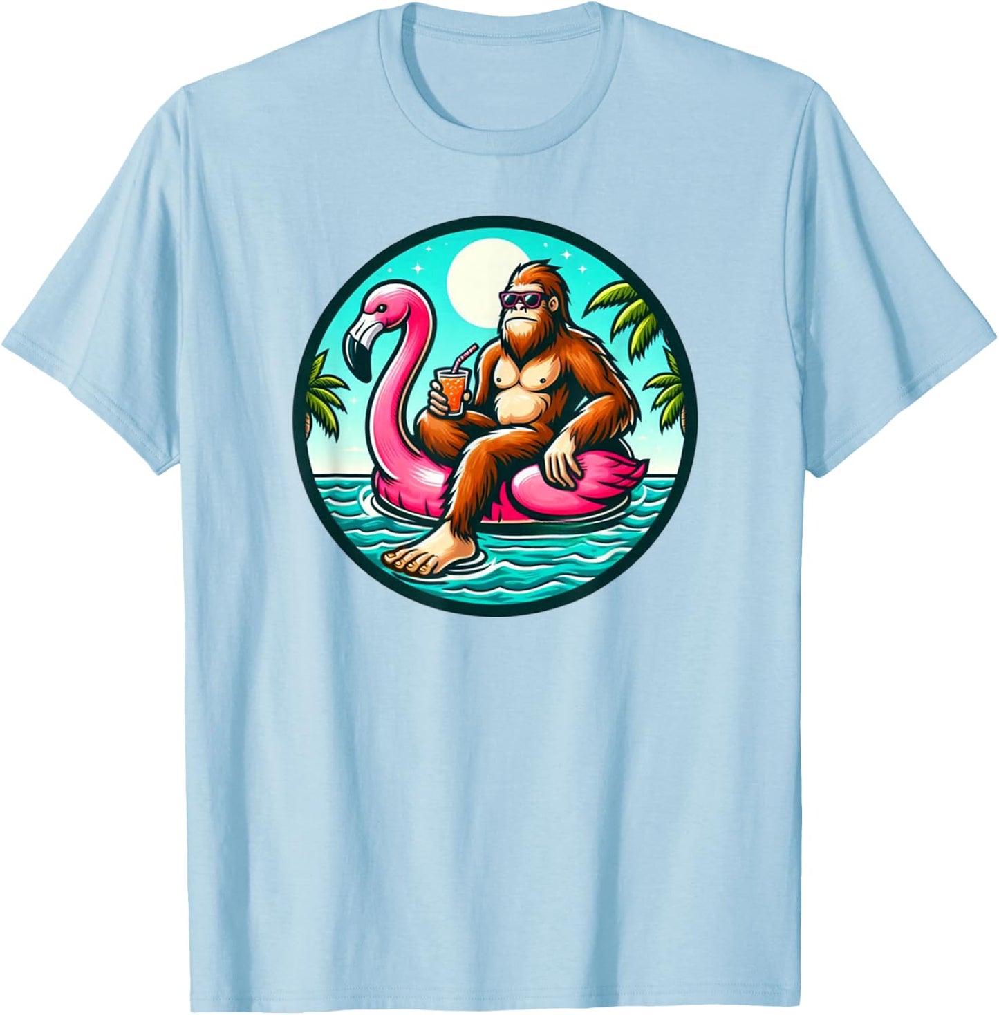 Bigfoot Flamingo Float Pool Party Sasquatch T-Shirt - T-Shirt | Light Blue