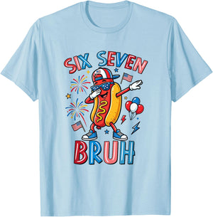 Six Seven Bruh 67 Meme 4th of July Hotdog Dabbing Boys Kids T-Shirt - T-Shirt | Light Blue