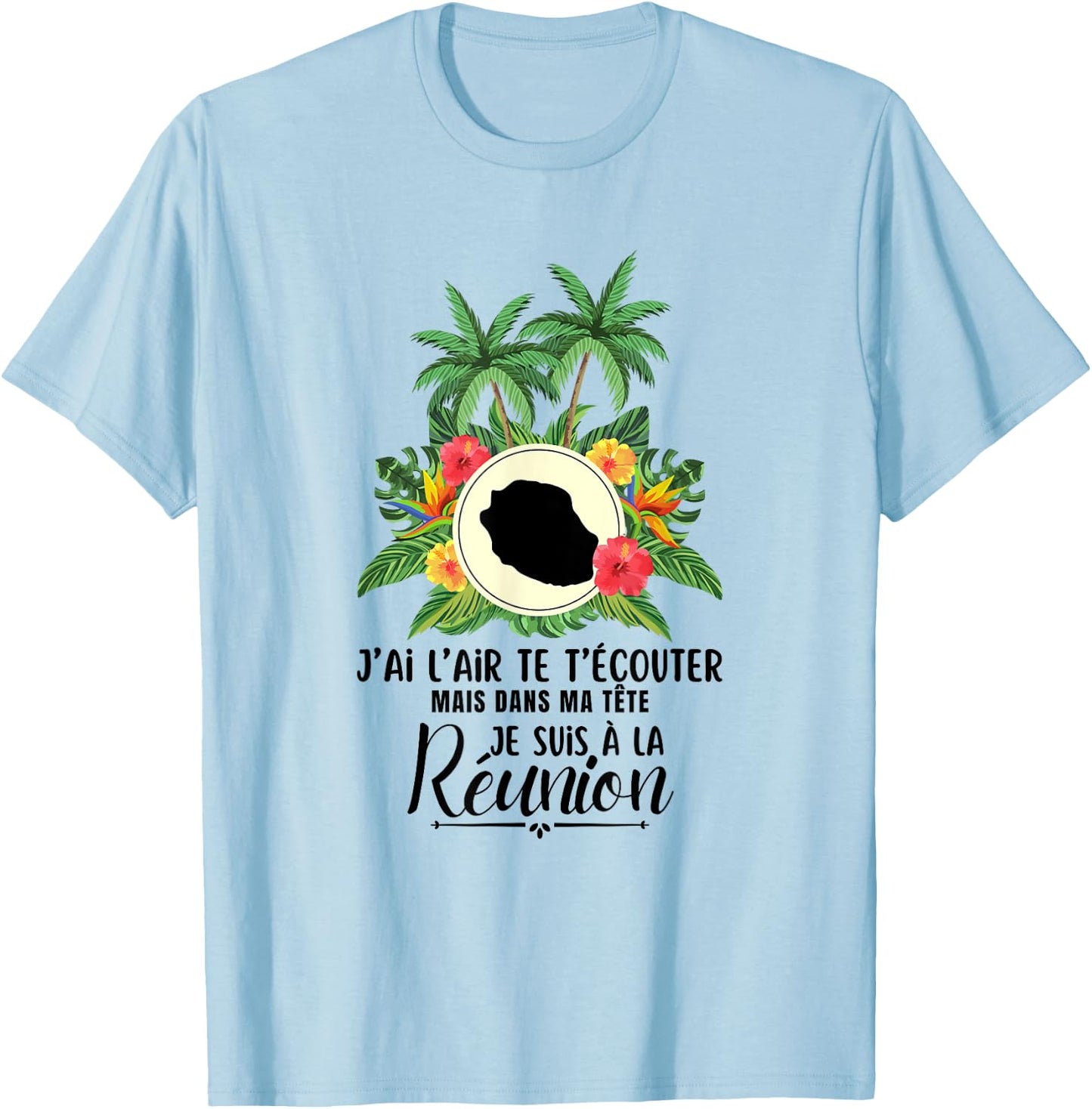 Funny I Look Like You Listen Ile de la Réunion 974 , white, S T-Shirt - T-Shirt | Light Blue