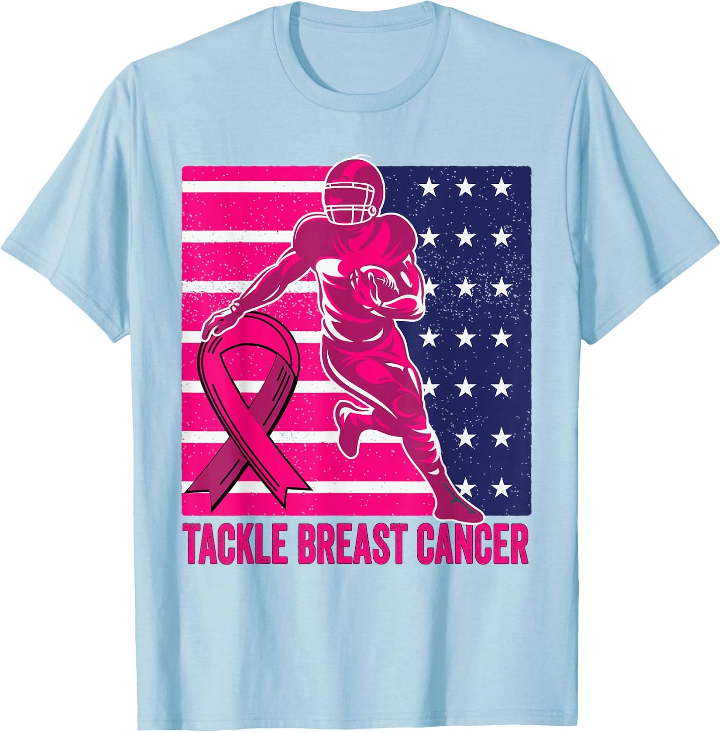 Tackle Breast Cancer Pink Out Football Breast Cancer T-Shirt - T-Shirt | Light Blue