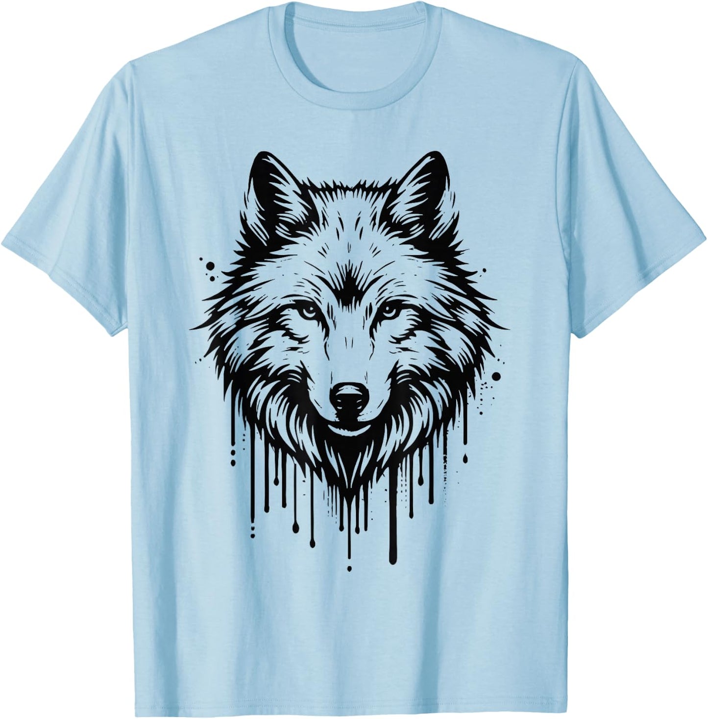 Wolf Woman Girl Boy Child Artwork Head Wolf , white, S T-Shirt - T-Shirt | Light Blue