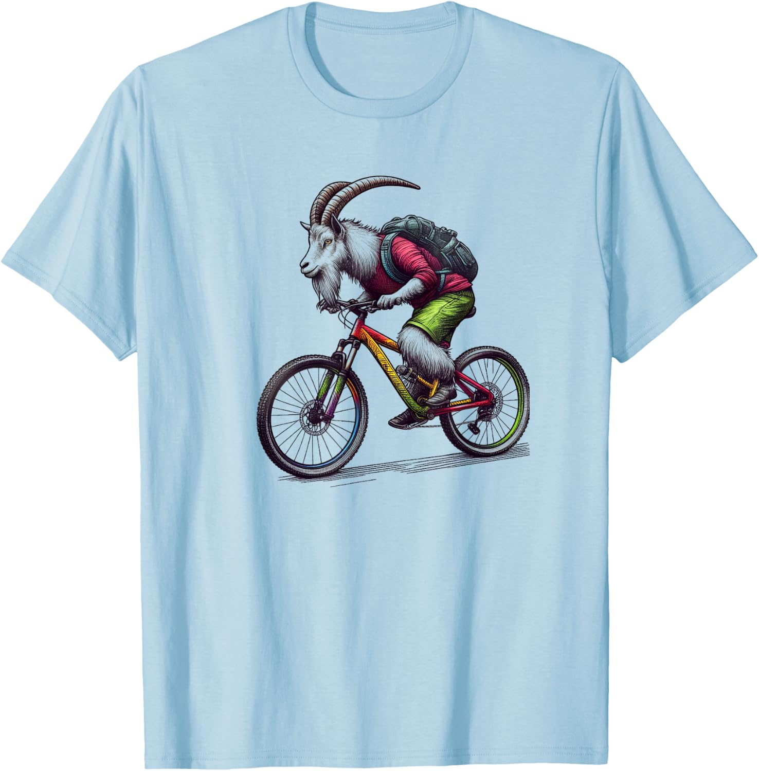 Mountain Goat Riding Mountain Bike T-Shirt - T-Shirt | Light Blue