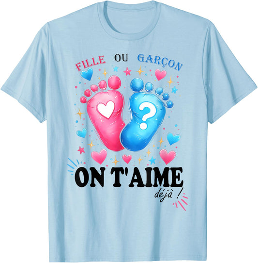 Gender Reveal Girl Or Boy On T'aime Déjà Boys , grey, S T-Shirt - T-Shirt | Light Blue