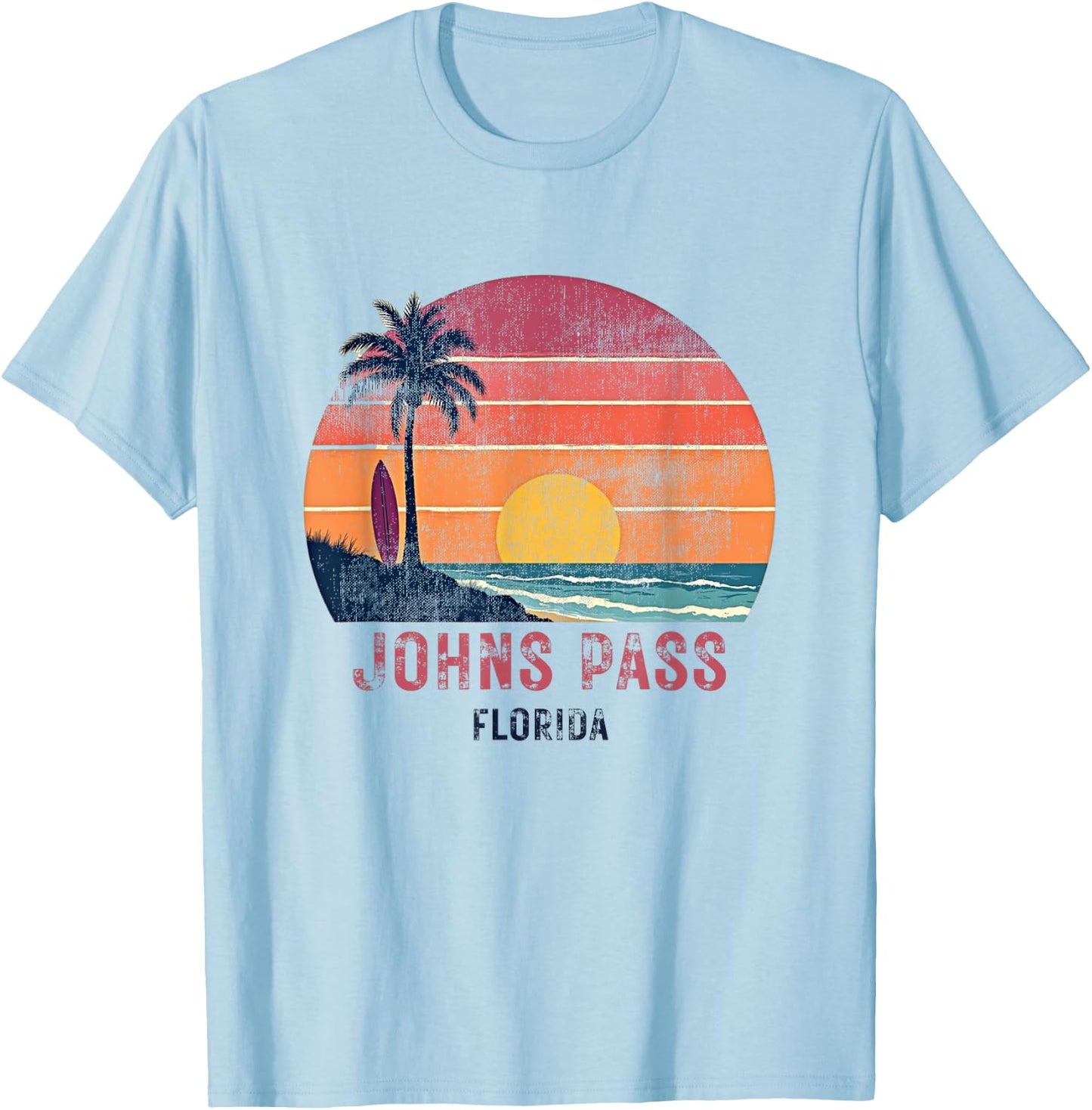 Johns Pass Florida Retro Vintage Weathered Souvenir T-Shirt - T-Shirt | Light Blue