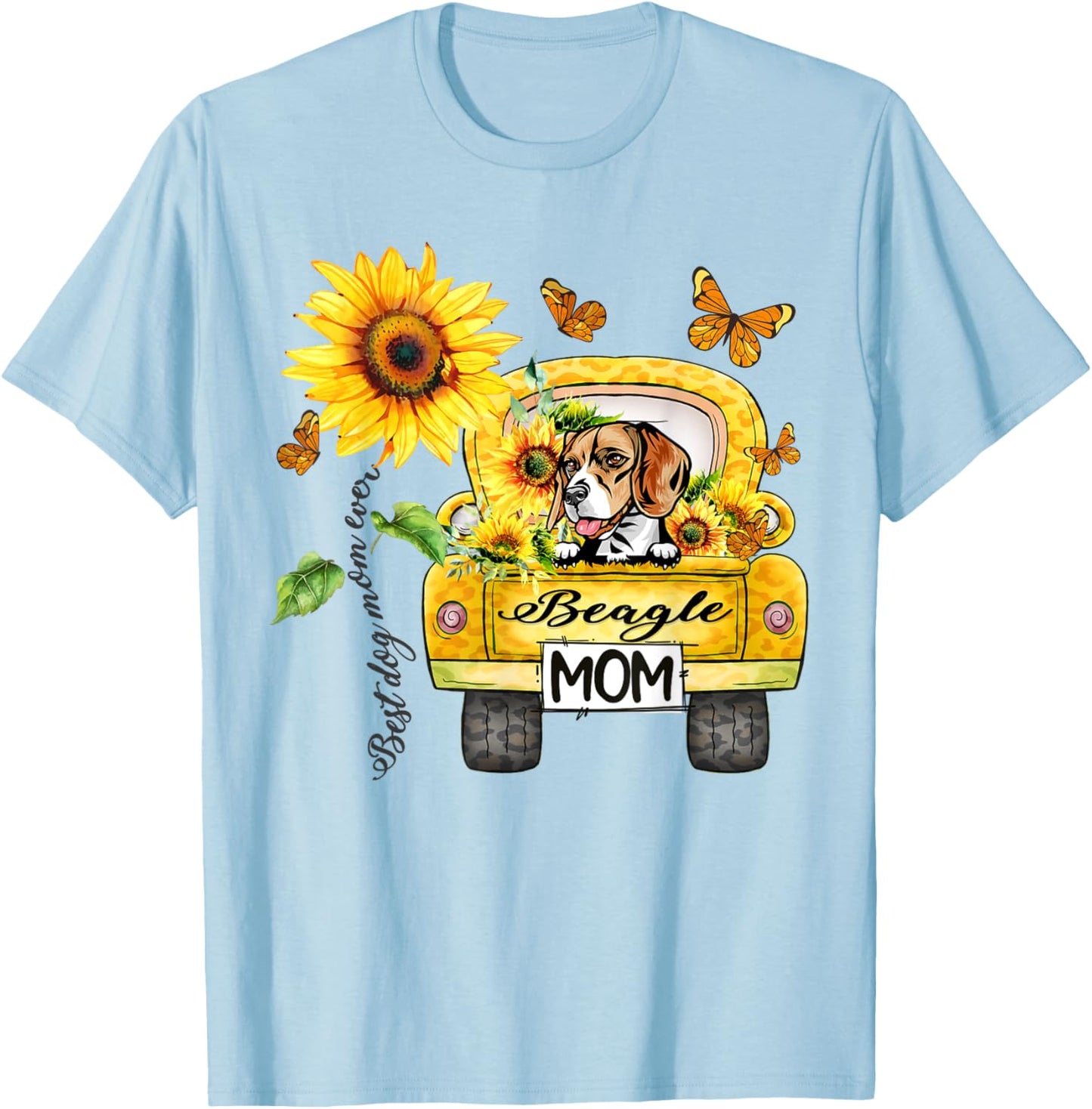 Beagle Mom Sunflower Best Dog Mom Ever Mother's Day T-Shirt - T-Shirt | Light Blue