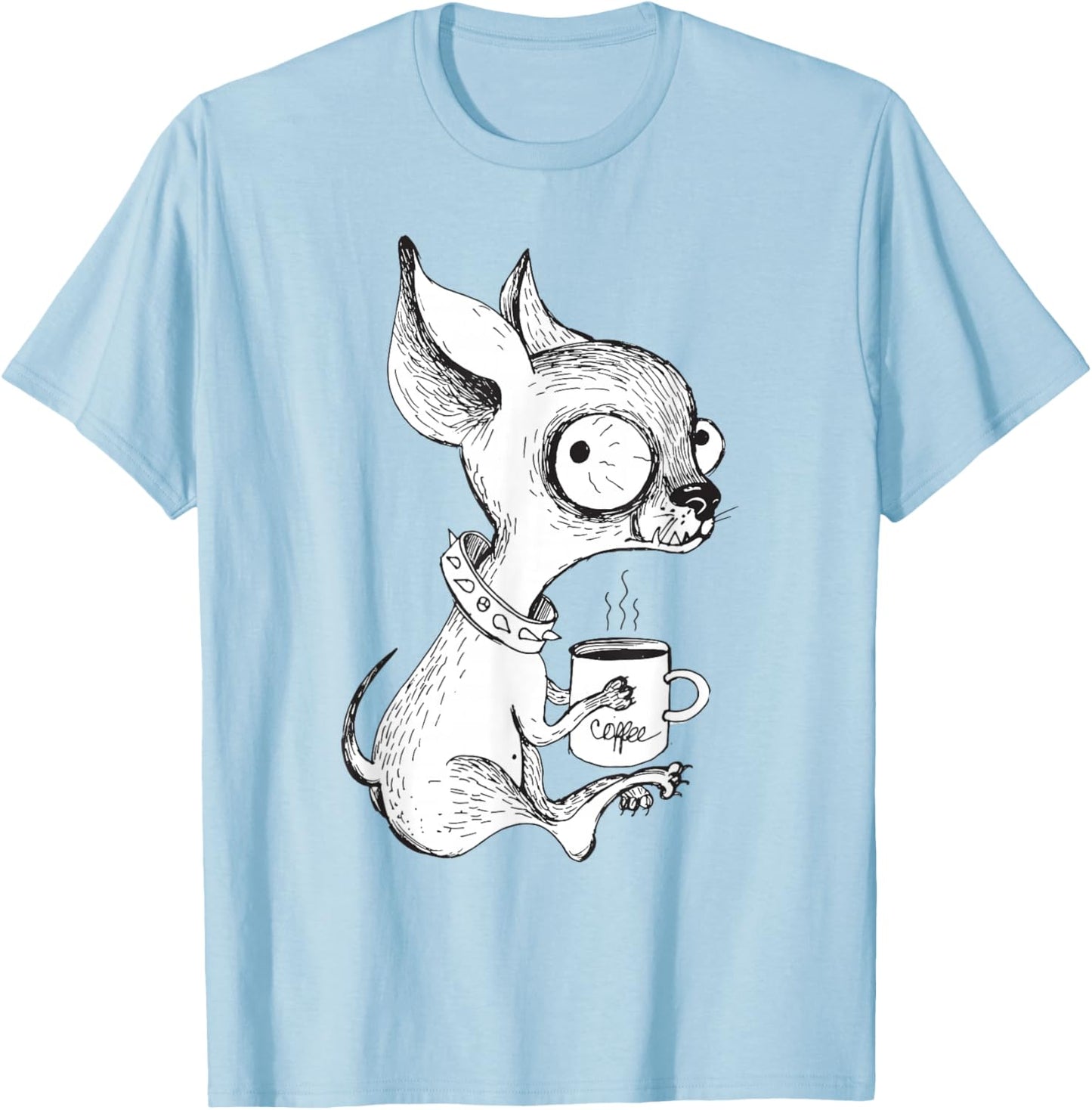 Cute Unique Chihuahua & Coffee Art | Dog Lover Gift T-Shirt - T-Shirt | Light Blue