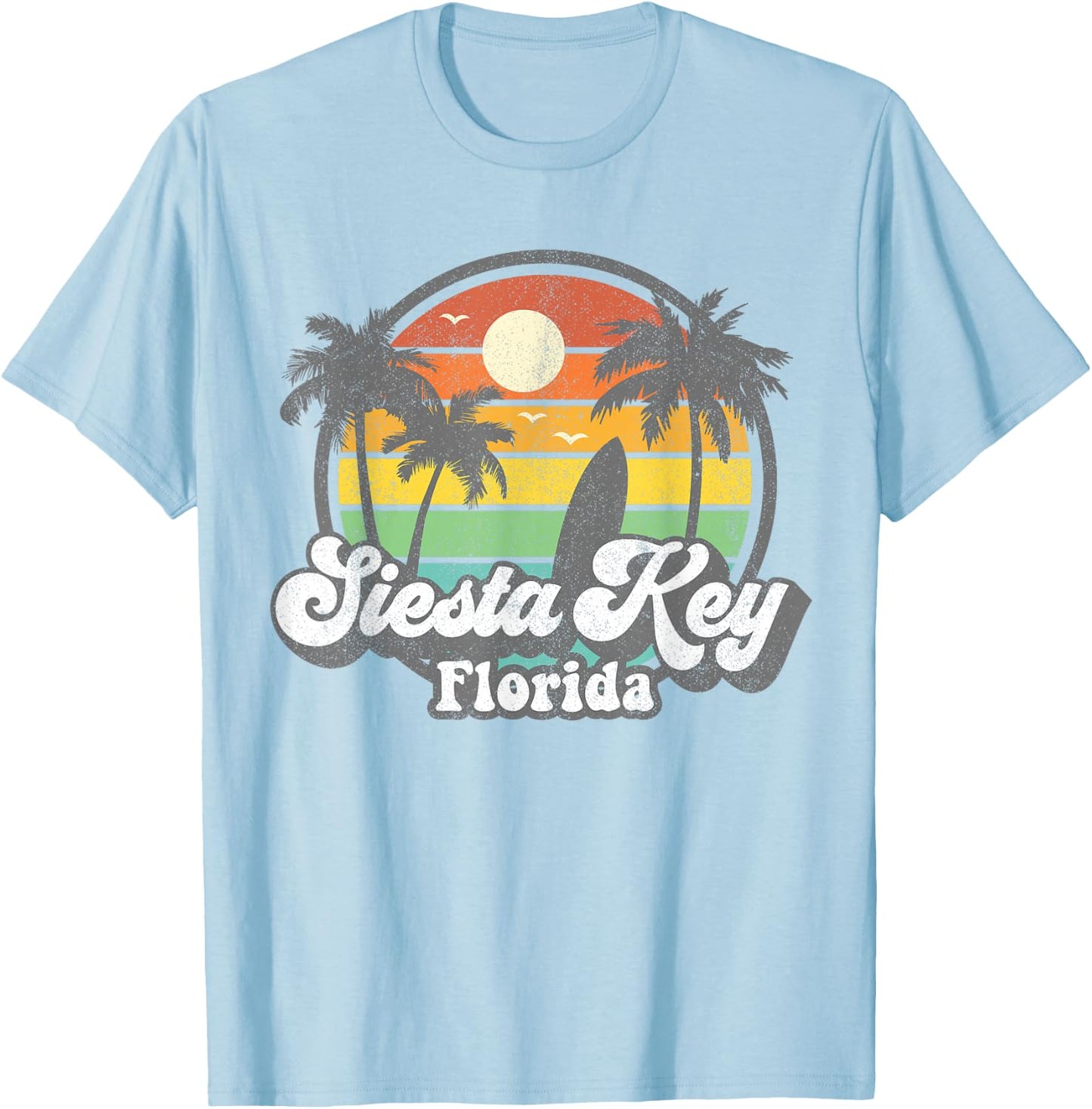 Vintage Siesta Key Beach Florida Surfing Retro 70s Surf Gift Women Girls Kids T-Shirt - T-Shirt | Light Blue