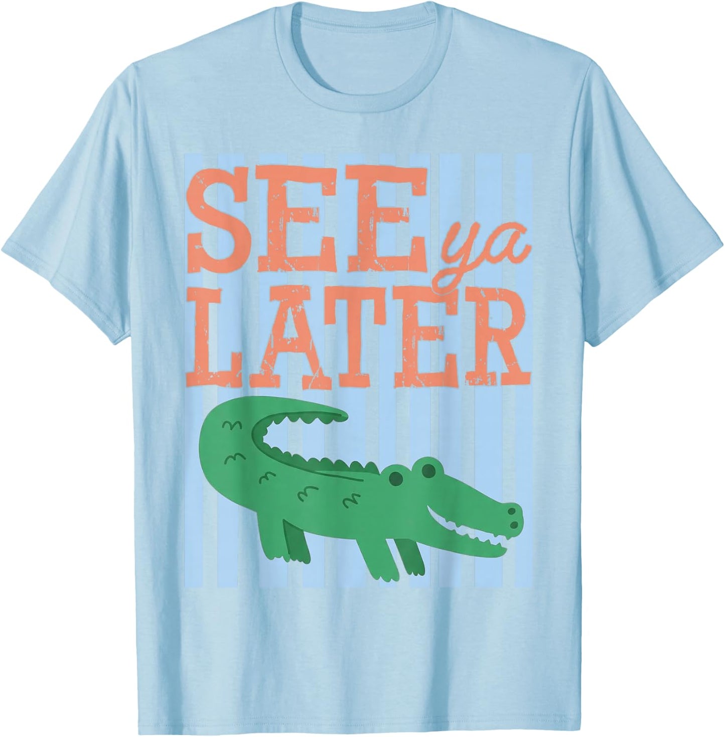 Striped See Ya Later Teacher Summer Alligator Kids T-Shirt - T-Shirt | Light Blue
