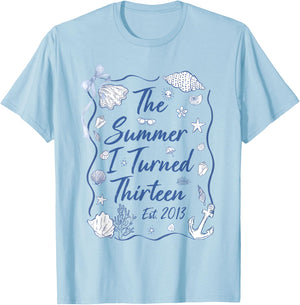Summer I Turned Thirteen Est 2013 Seashell Coastal Beach T-Shirt - T-Shirt | Light Blue